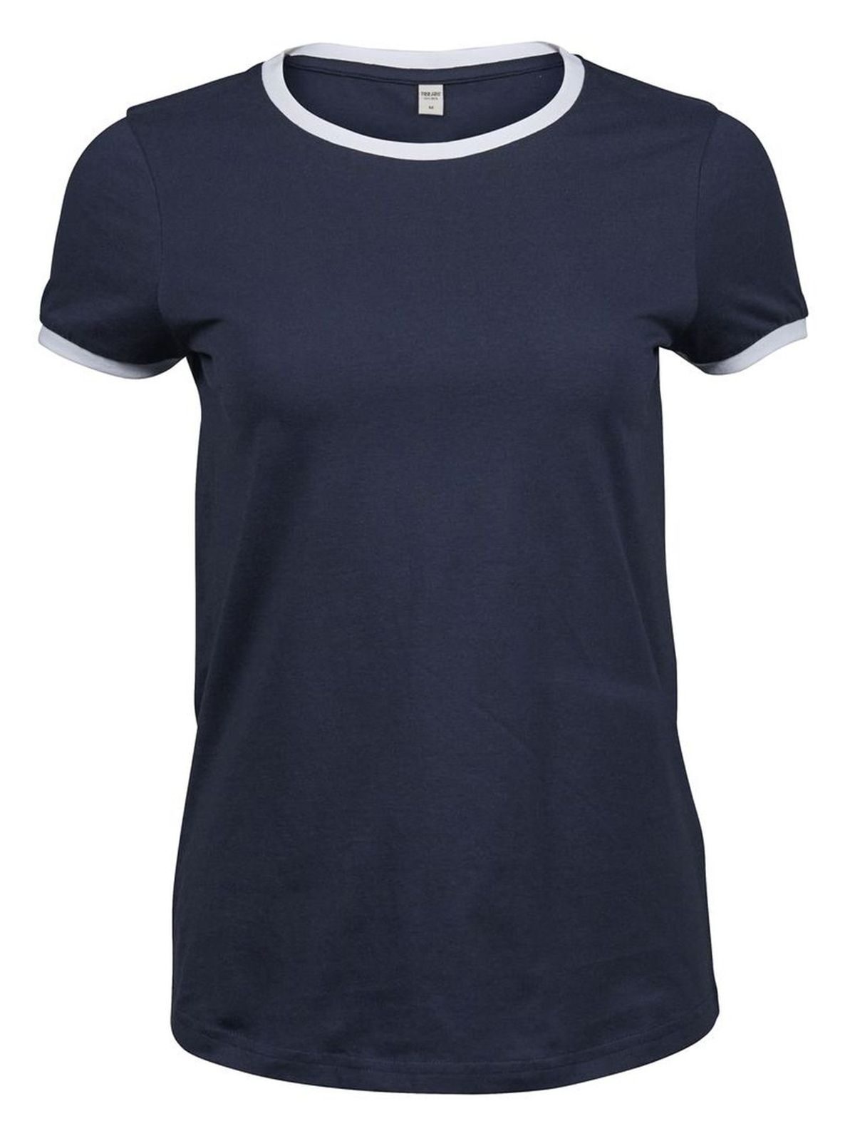 Dames T-shirt met contrasterende boord - Marineblauw/Wit