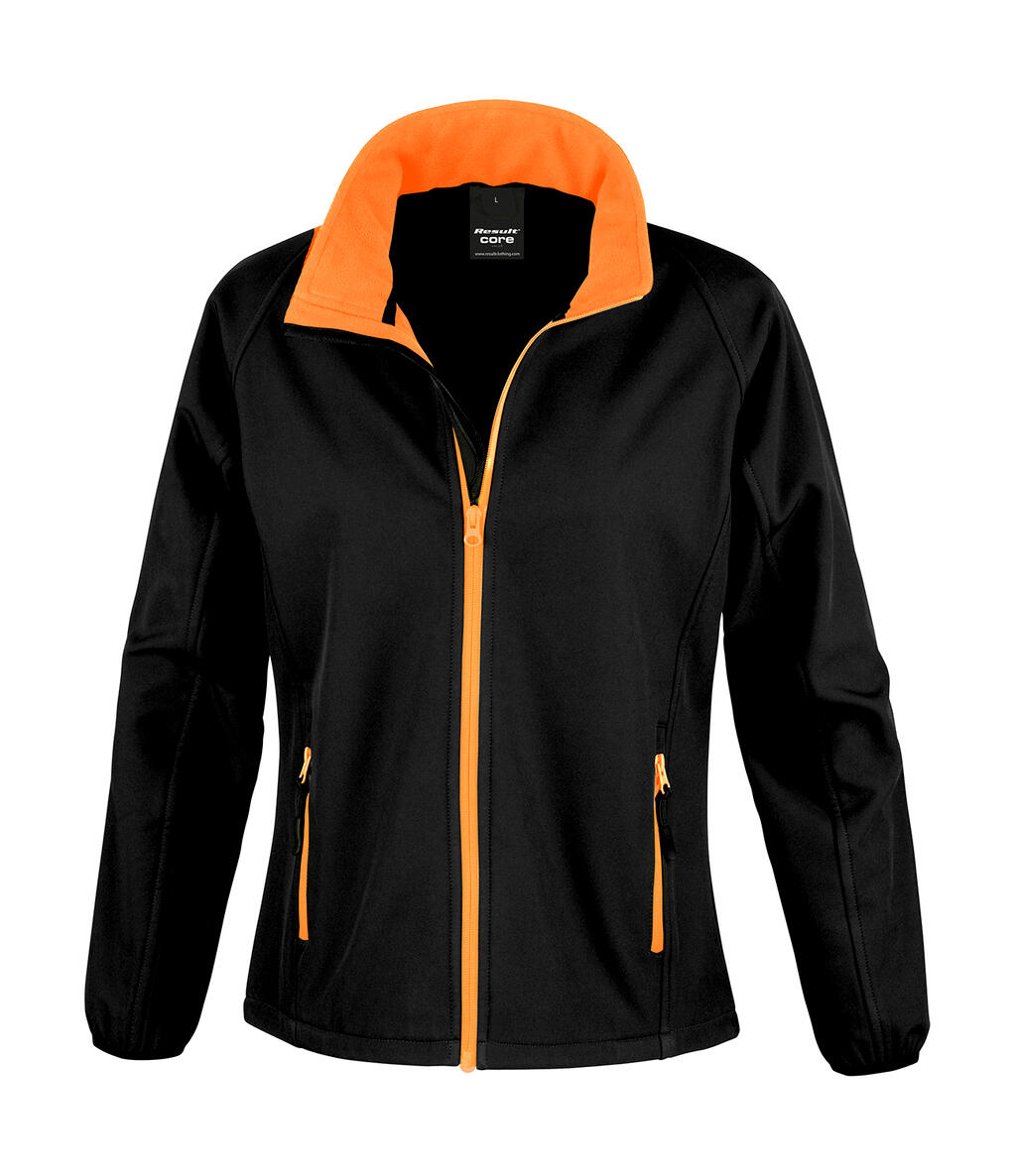 Printbare softshelljas voor dames - 178 - Zwart/Oranje