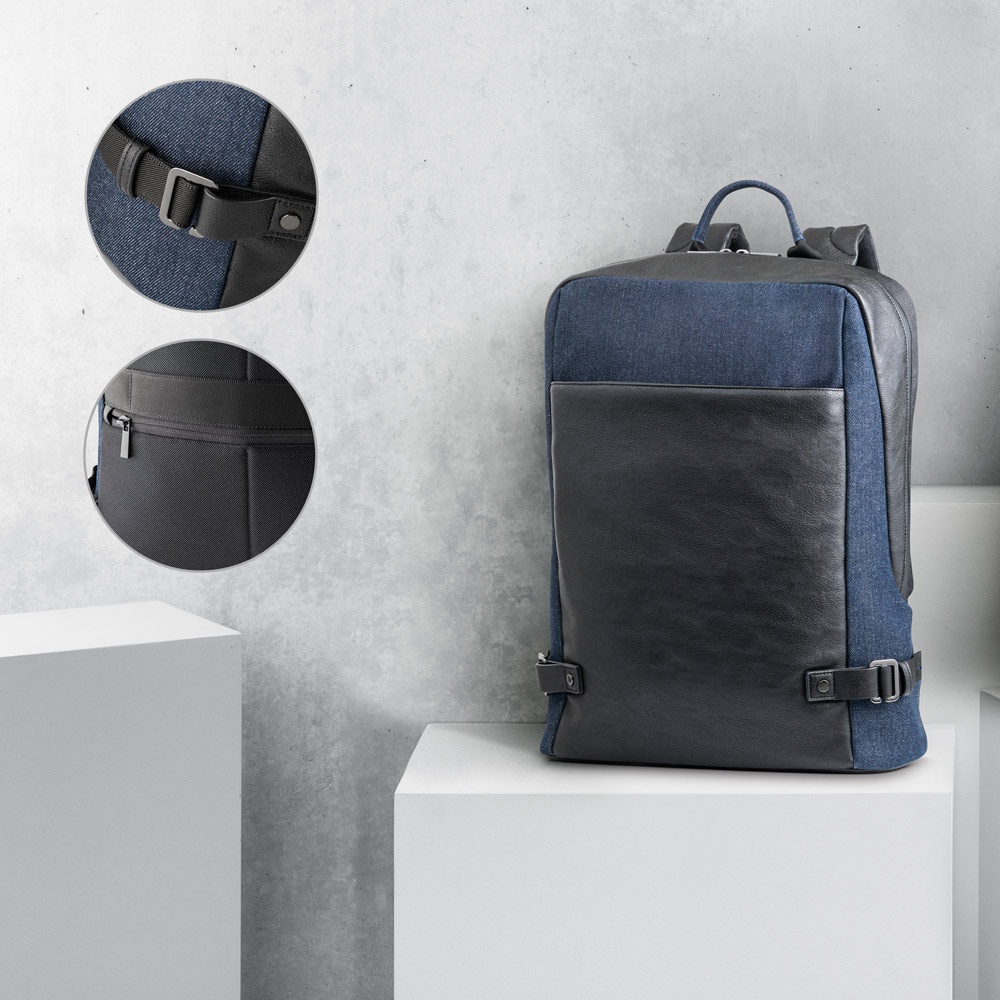 DIVERGENT BACKPACK I. Laptop backpack for up to 15'6'' in denim and PU