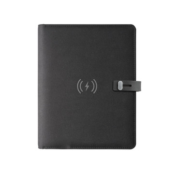 EMERGE A5 FOLDER. A5 folder in 300D recycled polyester (100% rPET) with wireless charging. - 103 - Black