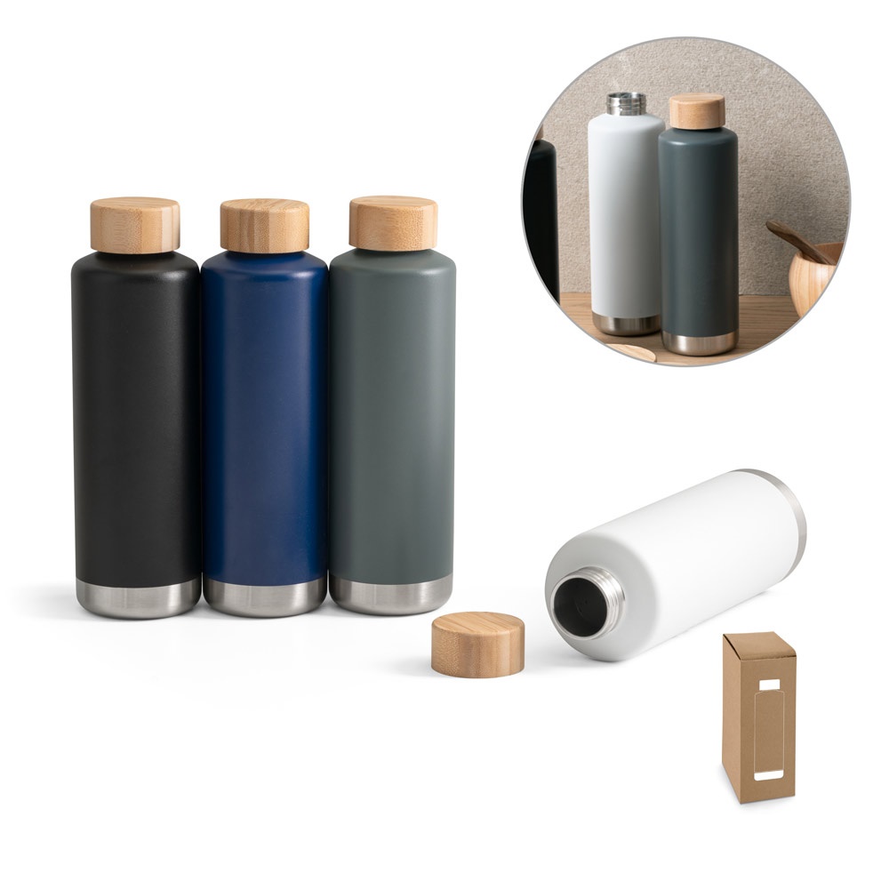 NORRE FLES. Roestvrijstalen waterfles (36% gerecycled) met dubbele wand en vacuümsysteem, 640 ml.