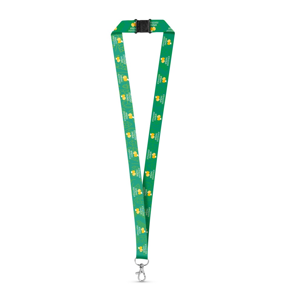 DOVER. SET Lanyard SUBLIMATION Long II (20 mm) in recycled polyester (100% rPET) with 20 mm lever carabiner and safety lock