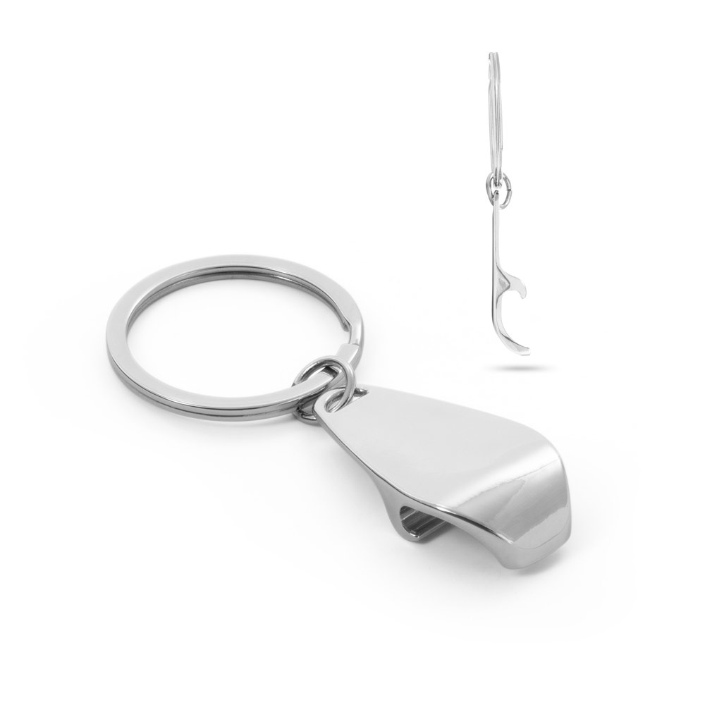 HELLI. Metal keychain with bottle opener.