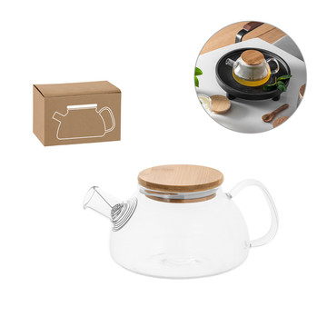SNEAD. Theepot van borosilicaatglas met bamboe deksel, 750 ml.