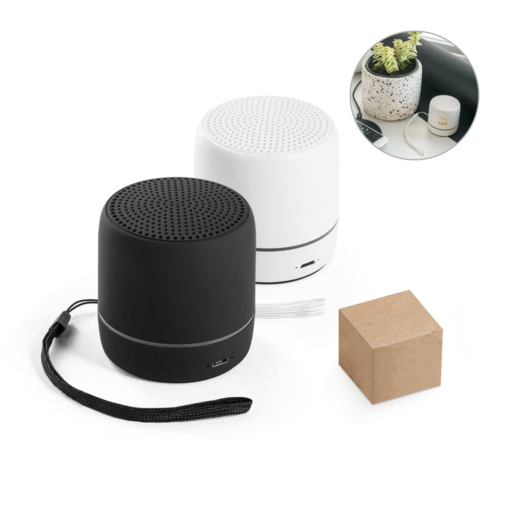 TURING. Draagbare 3W-luidspreker met 4 uur batterijduur, gemaakt van gerecycled ABS (100% rABS).