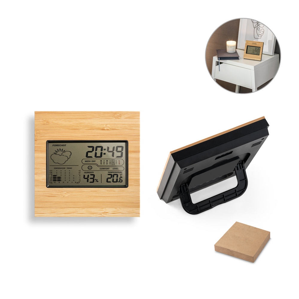 BROMLEY. Tafelmodel weerstation van ABS en bamboe met lcd-display.