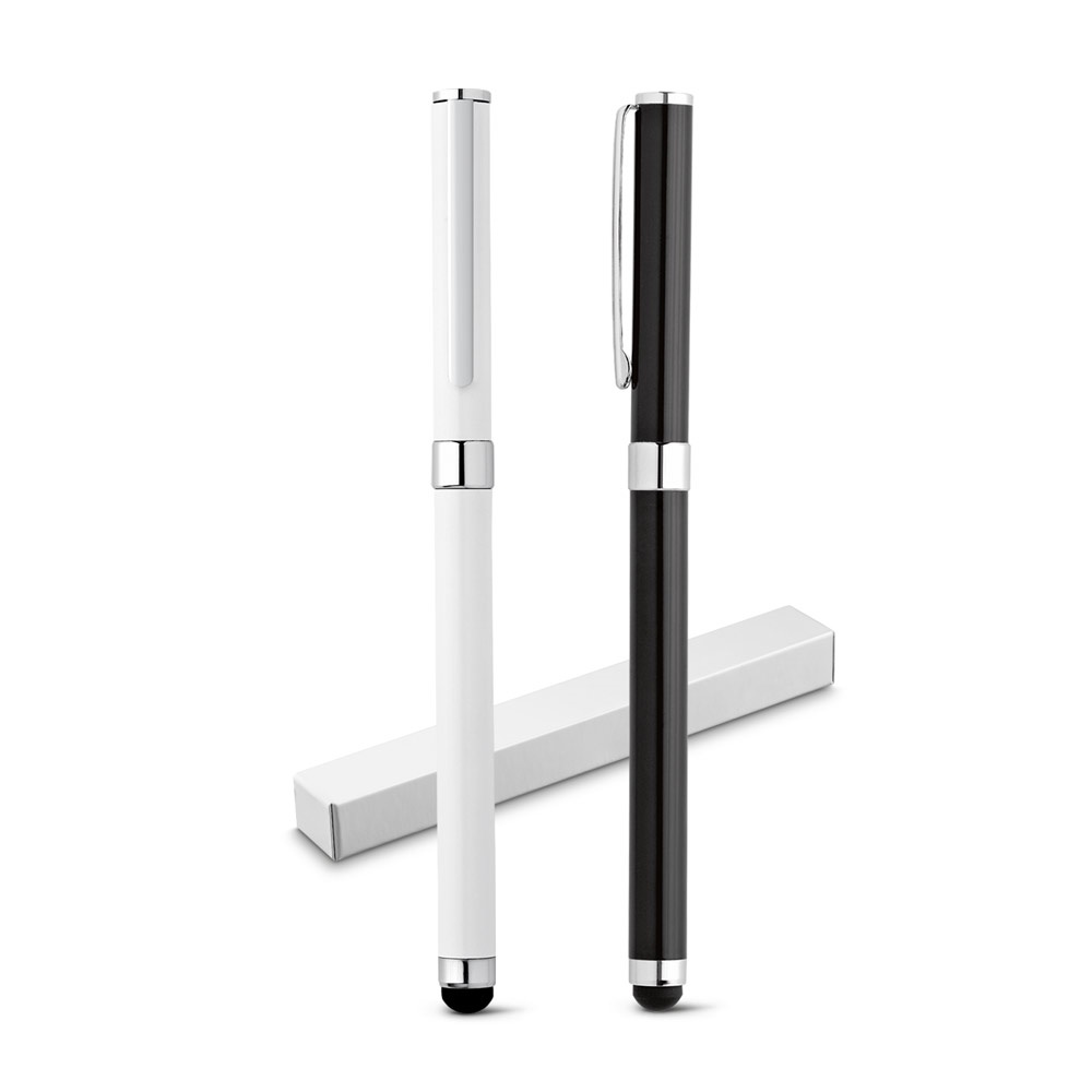 TOUCH. Shiny stainless steel rollerball pen with touch tip.