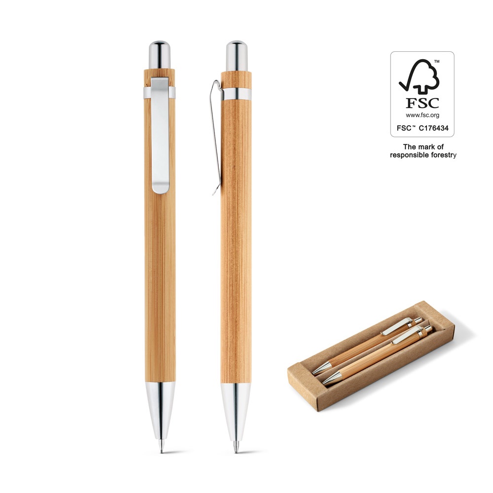 GREENY. Set with ballpoint pen and mechanical pencil in bamboo.