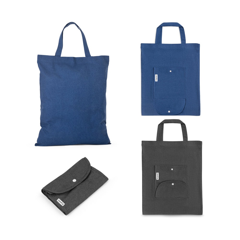 Siena. Opvouwbare tas gemaakt van katoen (50%), gerecycled katoen (30%) en polyester (20% rPET) (140 g/m²).