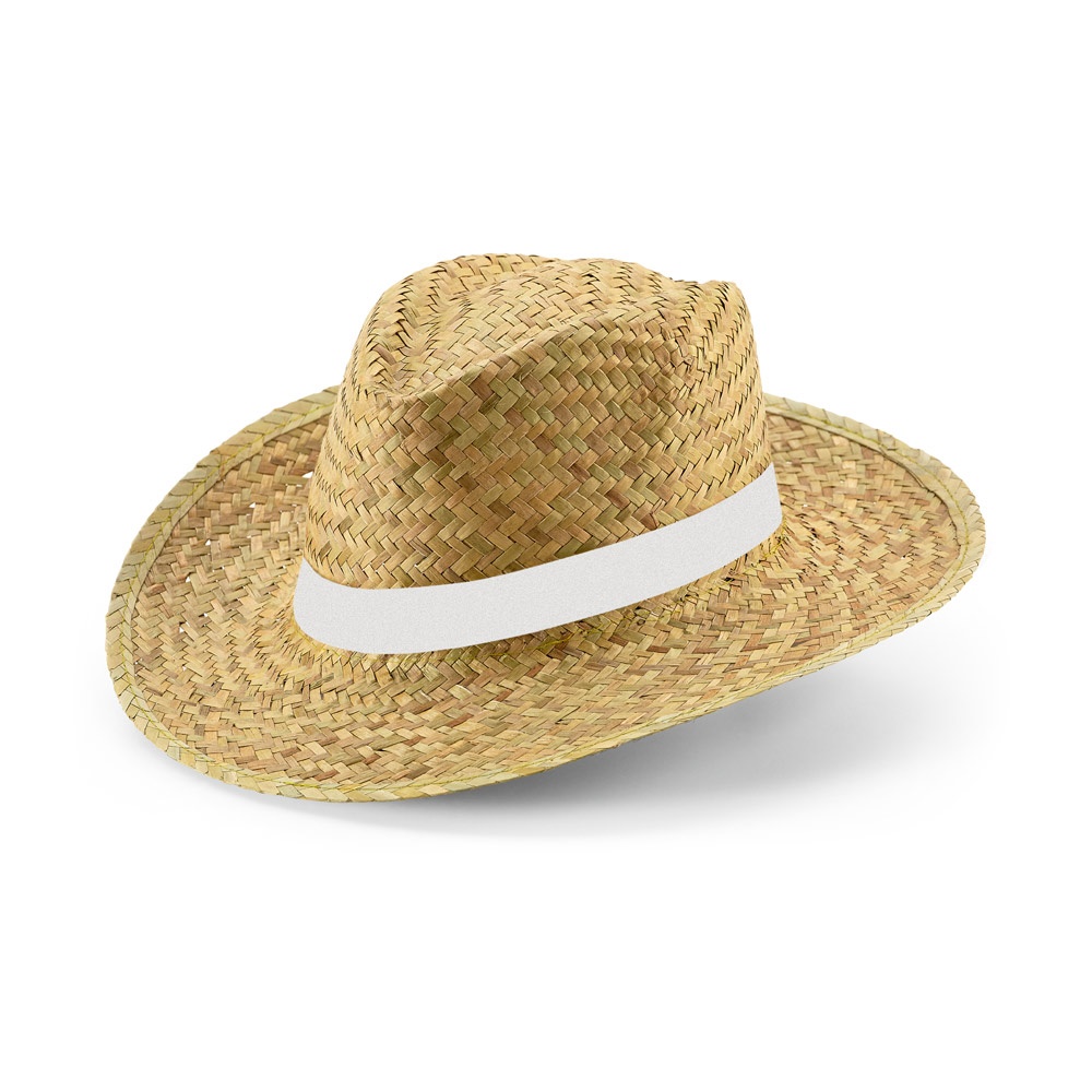 JEAN RIB. Natural straw hat with sublimation-printed elastic band.