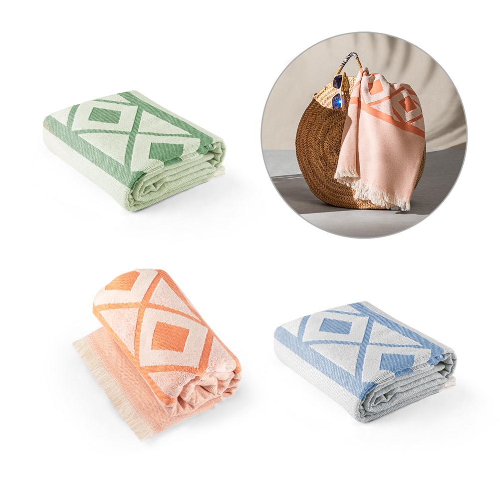 MALEK. Multifunctionele badhanddoek (350 g/m²) gemaakt van lichtgewicht en duurzaam katoen (85%) en gerecycled katoen (15%).