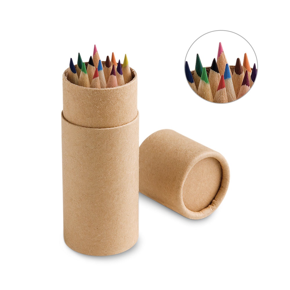 CILINDER. Doos met 12 kleurpotloden.