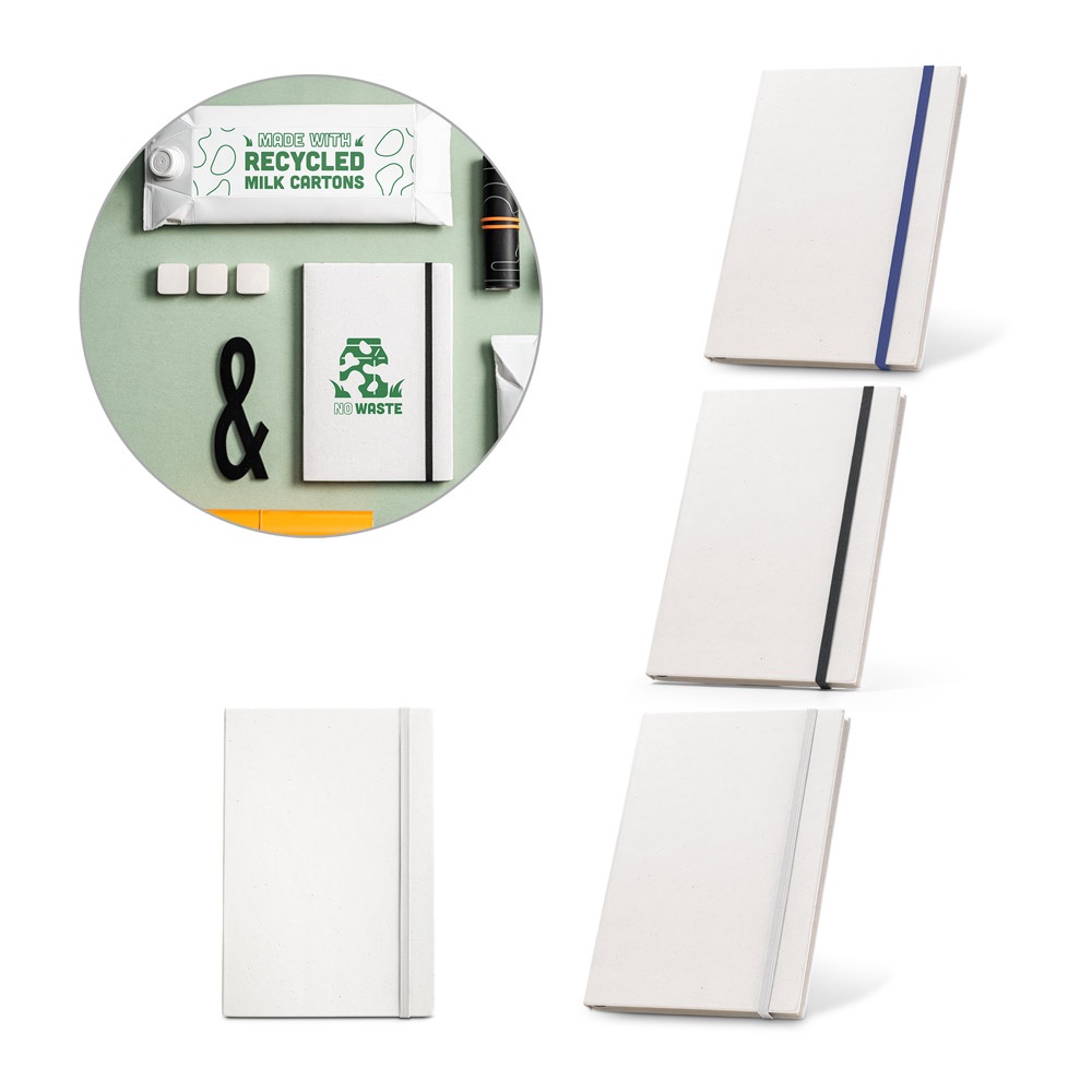 MILKY. A5 notitieboek met harde kaft, gemaakt van 100% gerecycled papier.