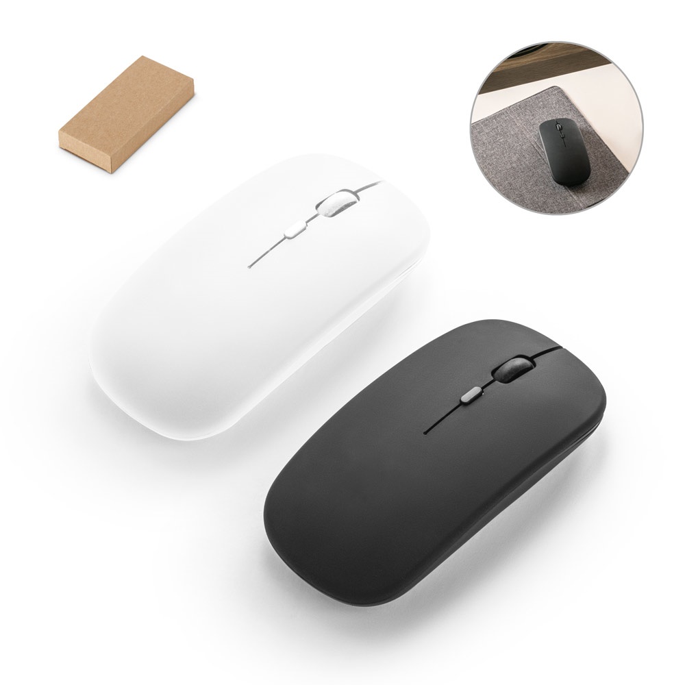 KHAN. Draadloze muis met 500 mAh batterij, gemaakt van gerecycled ABS (100% rABS).