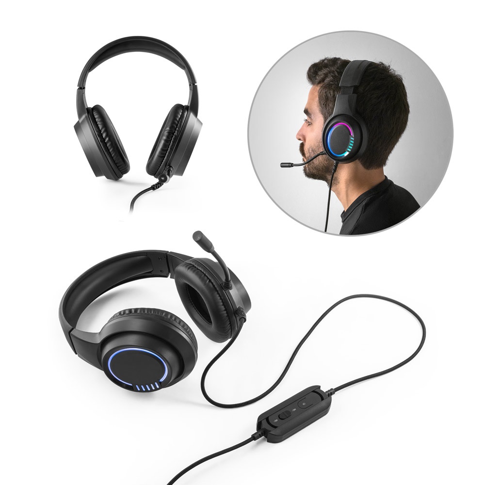 Thorne RGB-headset. ABS-gamingheadset met 2 meter kabel, microfoon en RGB-ledverlichting.