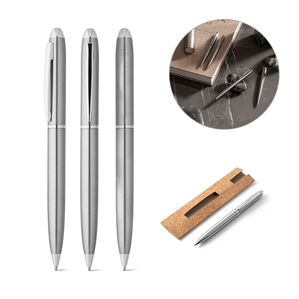 CHRIS. Ballpoint pen with stainless steel body (53% rSS) and clip