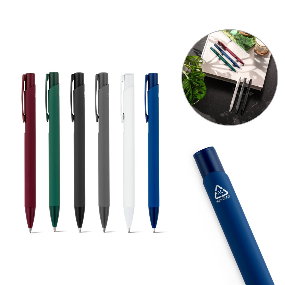 CLINT. Ballpoint pen made of recycled aluminum (100% rAL) with a rubber finish.