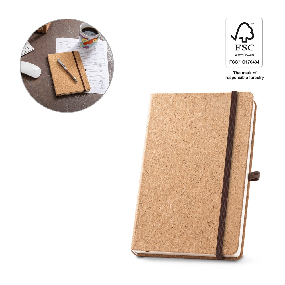 HAWKINS A5. A5 kurken notitieblok met blanco pagina's.