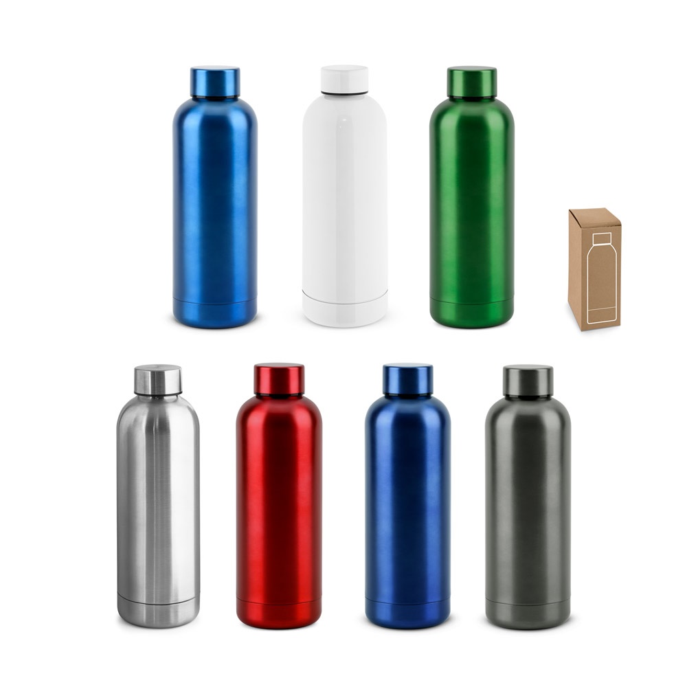ODIN METTALIC. Waterfles van 90% gerecycled roestvrij staal, 550 ml.