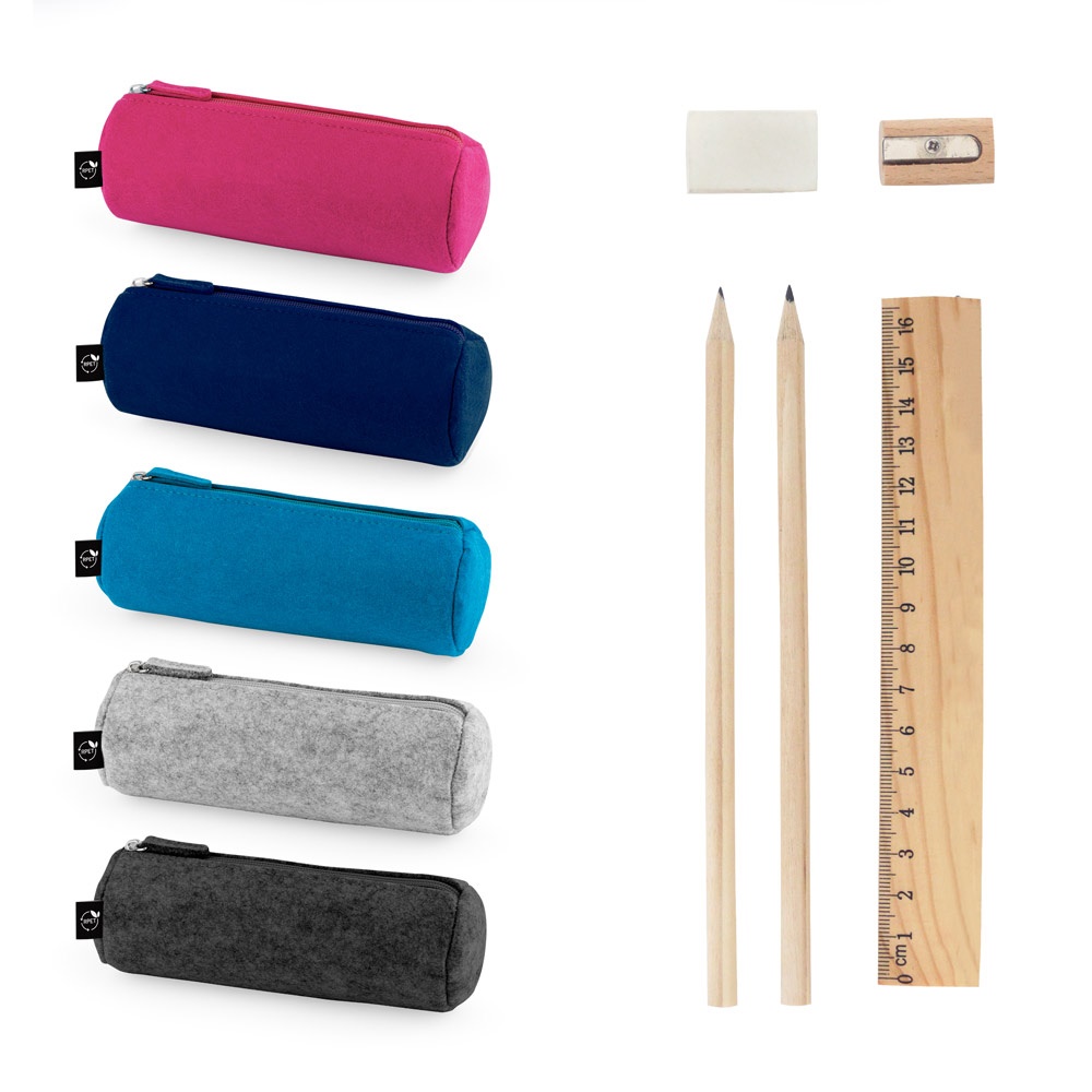 NOMAD. Multipurpose pencil case made of recycled felt (100% rPET) with ruler, pencils, eraser, and sharpener.