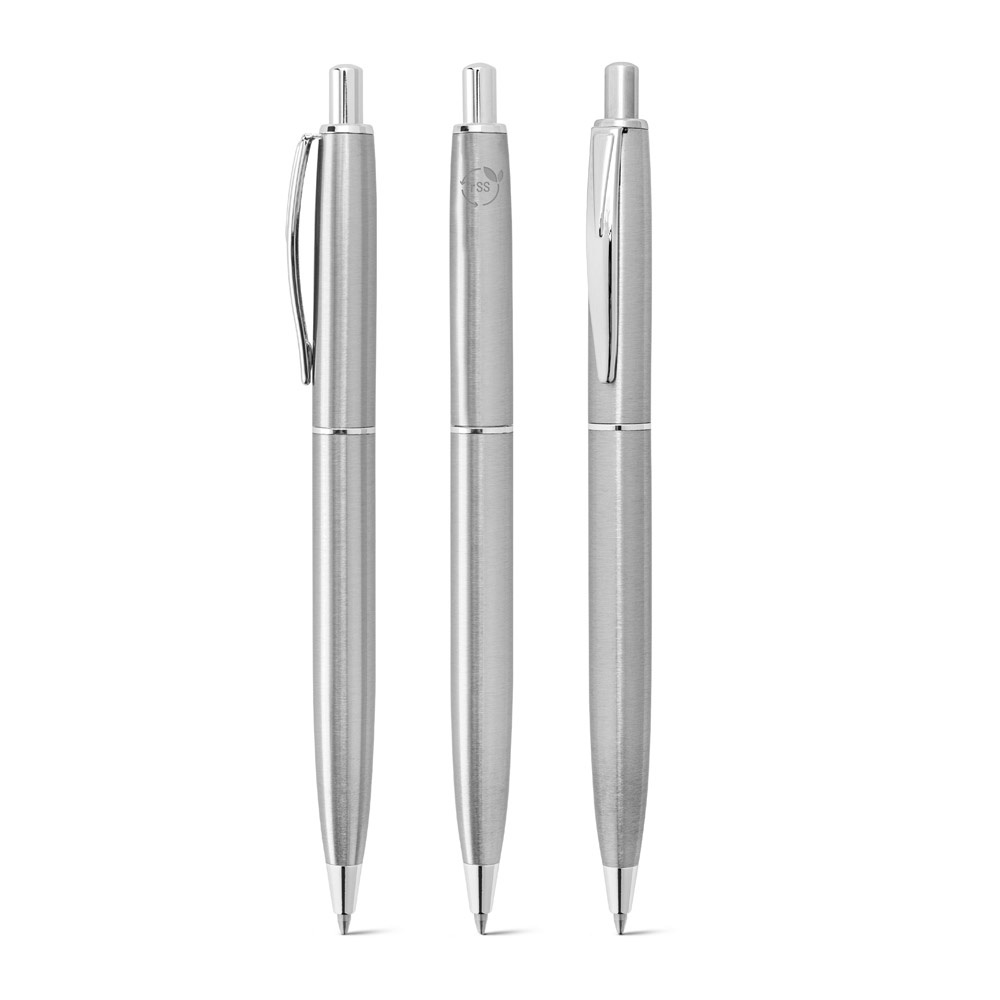 DOOLI. Stainless steel ballpoint pen (53% recycled), with polished barrel.