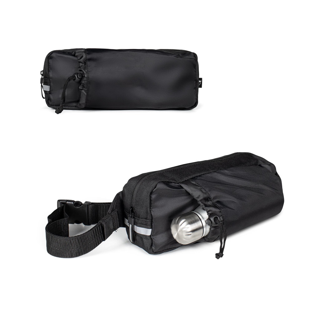 DELFOS TASJE SHINY. Tasje van 300D gerecycled polyester (glanzende afwerking) en tasje van 600D gerecycled polyester met reflecterende elementen.