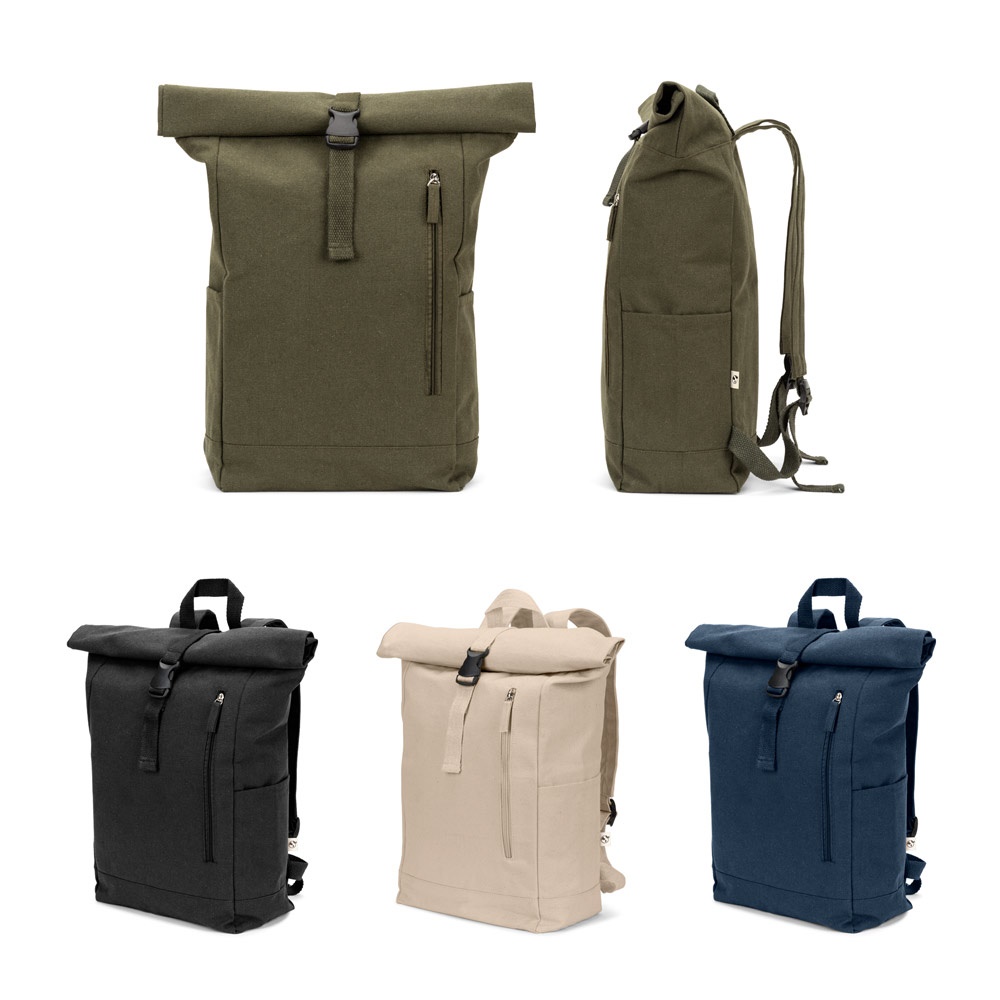 SAINT. Roll-top backpack in recycled cotton and recycled polyester (380 g/m²)