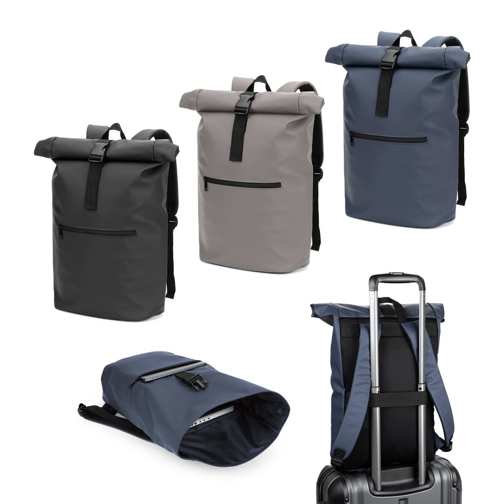 PORTLAND. PU roll-top backpack with 16" laptop sleeve.