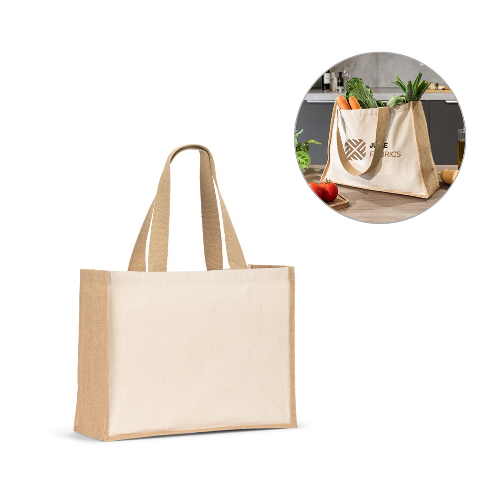 HELSINQUE. Canvas tas (320 g/m²), met gelamineerde jute bodem en zijkanten (350 g/m²) in natuurlijke tinten.