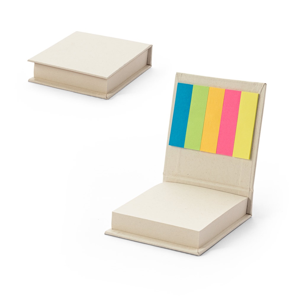 KAIRON. 2-in-1 kantoorset, gemaakt van 100% gerecycled papier, met 6 plaknotitieblokken.