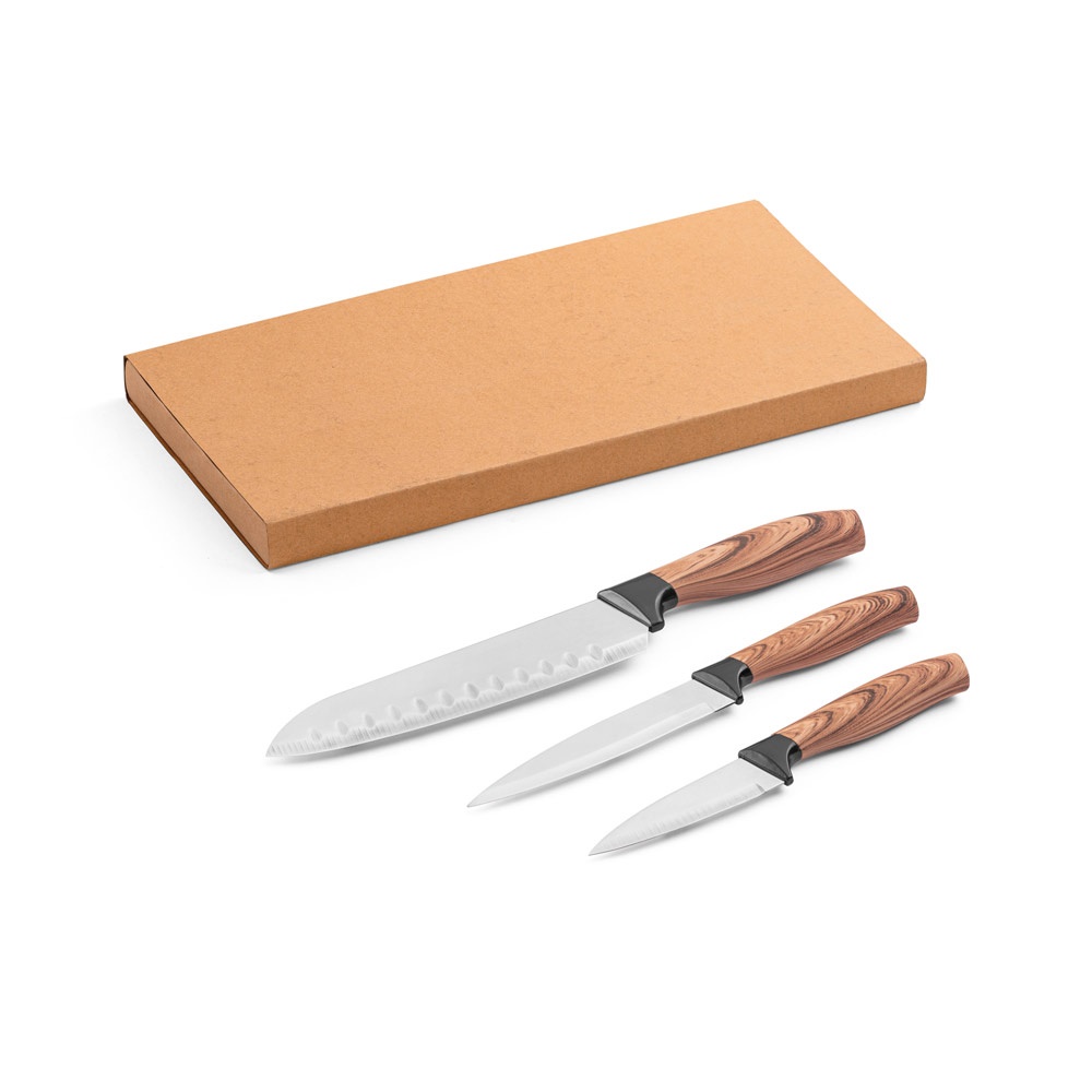 BAHARAT. Set van 3 keukenmessen met roestvrijstalen lemmeten en ergonomische handgrepen.