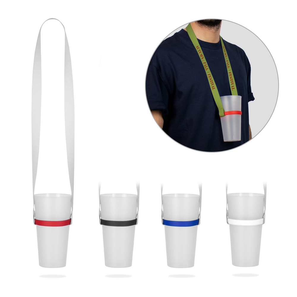 ROTHERHAM. SUBLIMATION Long II (20 mm) Duo Lanyard Set in recycled polyester (100% rPET) with silicone cup holder