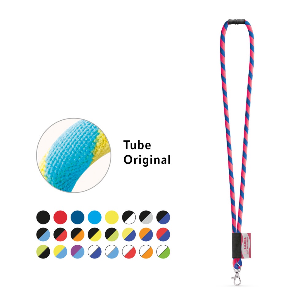 WISBECH. SET Long tubular lanyard (Ø 7 mm) with 9 mm lever snap hook and Ø 7 mm safety lock