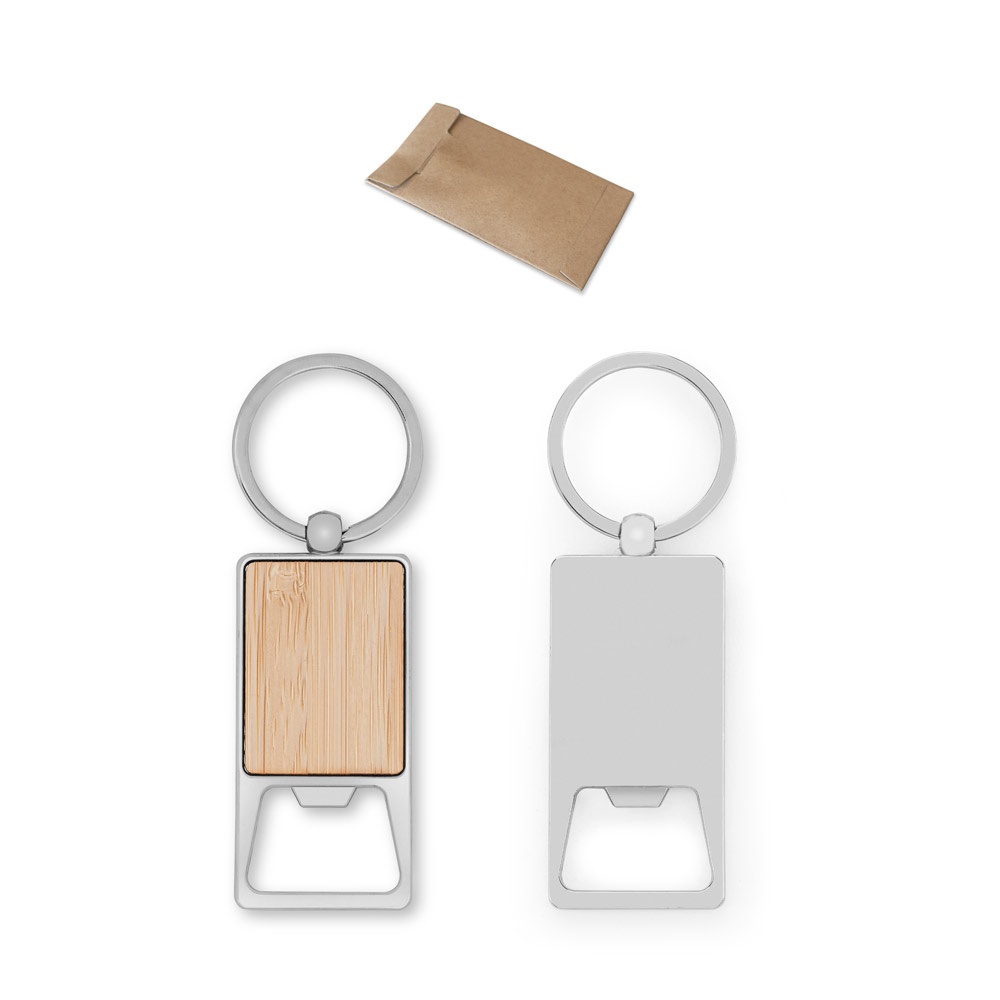 SYLVESTER. Rectangular iron keychain with bottle opener.