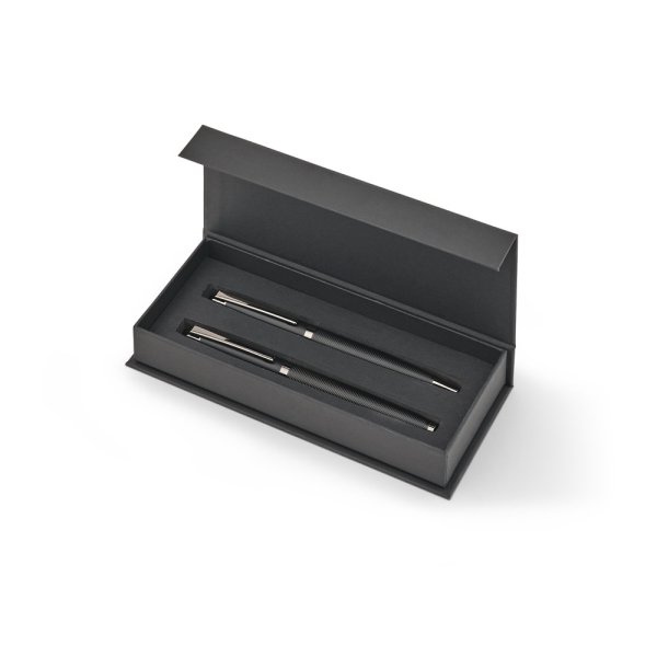 KINGSLEY. Set of 1 aluminum ballpoint pen and 1 aluminum rollerball pen, with Dokumental® blue ink. - 103 - Black