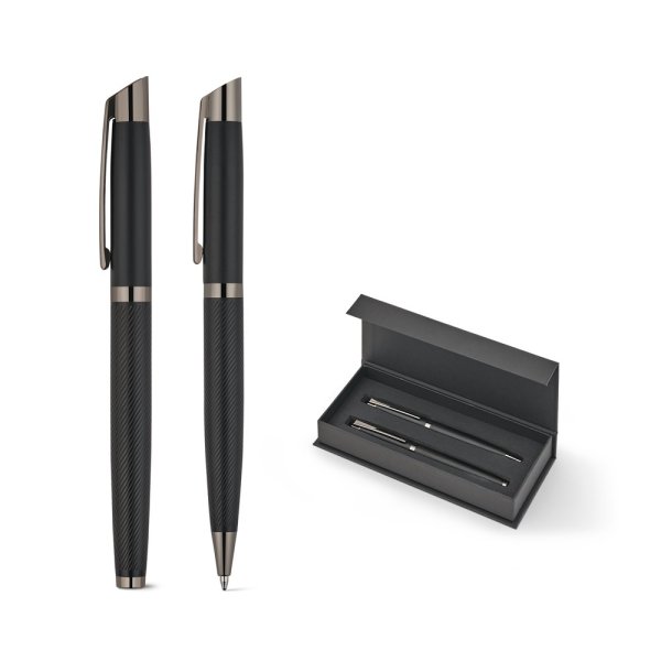 KINGSLEY. Set of 1 aluminum ballpoint pen and 1 aluminum rollerball pen, with Dokumental® blue ink.
