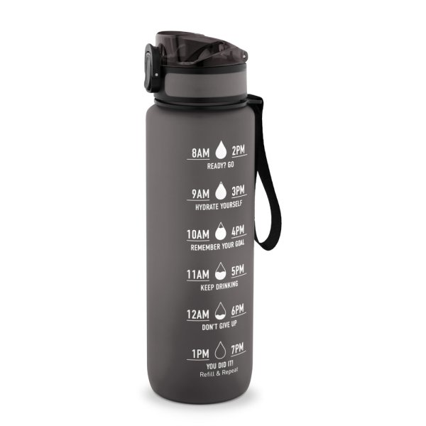 ERIKSSON. Waterfles van gerecycled PET (100% rPET), met motiverende teksten en tijdsaanduidingen om het drinken van water te stimuleren. - 103 - Zwart