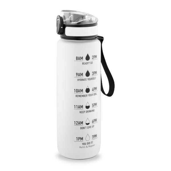 ERIKSSON. Waterfles van gerecycled PET (100% rPET), met motiverende teksten en tijdsaanduidingen om het drinken van water te stimuleren. - 106 - Wit
