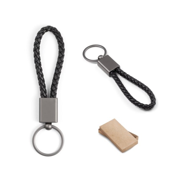 KETCHUM. Rectangular keychain with braided cord made of polyester (21% recycled) and polyurethane (79% recycled).