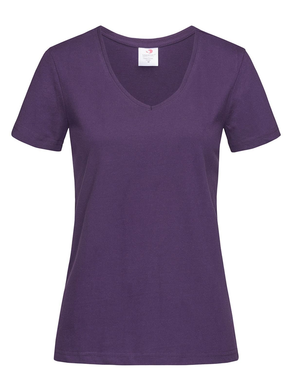 Klassieke T-shirt met V-hals voor dames - DBY - Diep bessen