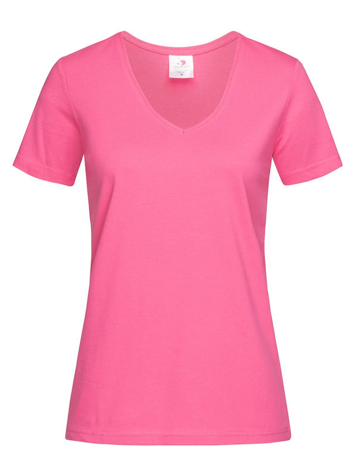 Klassieke T-shirt met V-hals voor dames - SPK - Lief roze