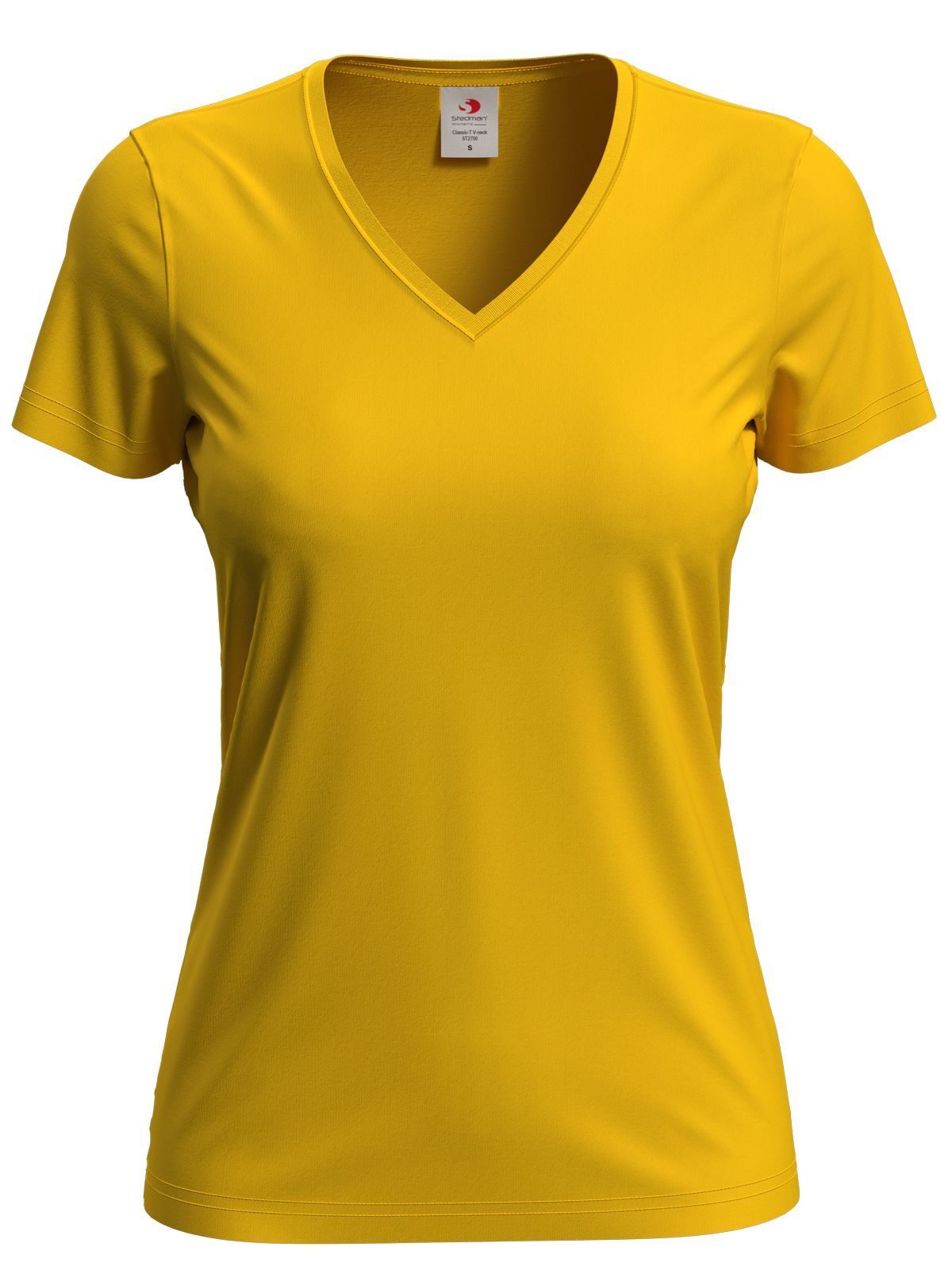 Klassieke T-shirt met V-hals voor dames - SUN - Zonnebloemgeel