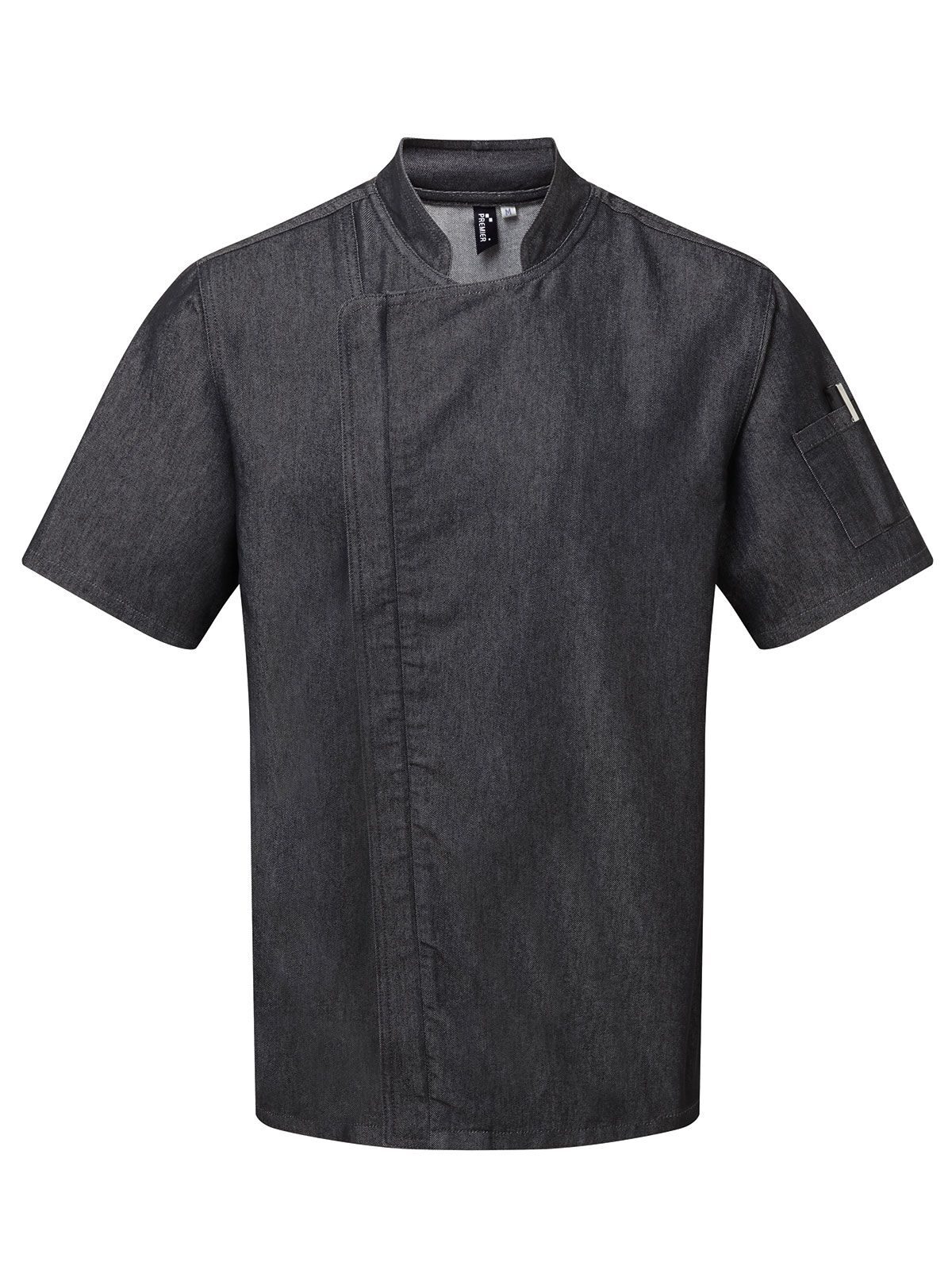 Chefkokjas met korte mouwen en ritssluiting - Zwarte denim (ongeveer Pantone 426C)
