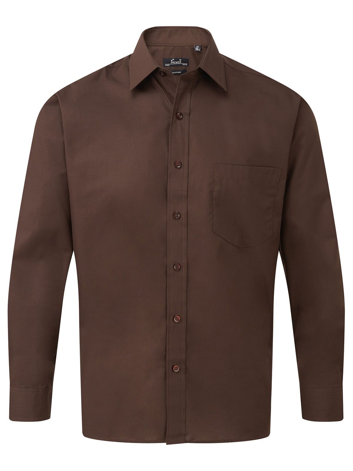 Herenoverhemd met lange mouwen van poplin - BROW - Bruin