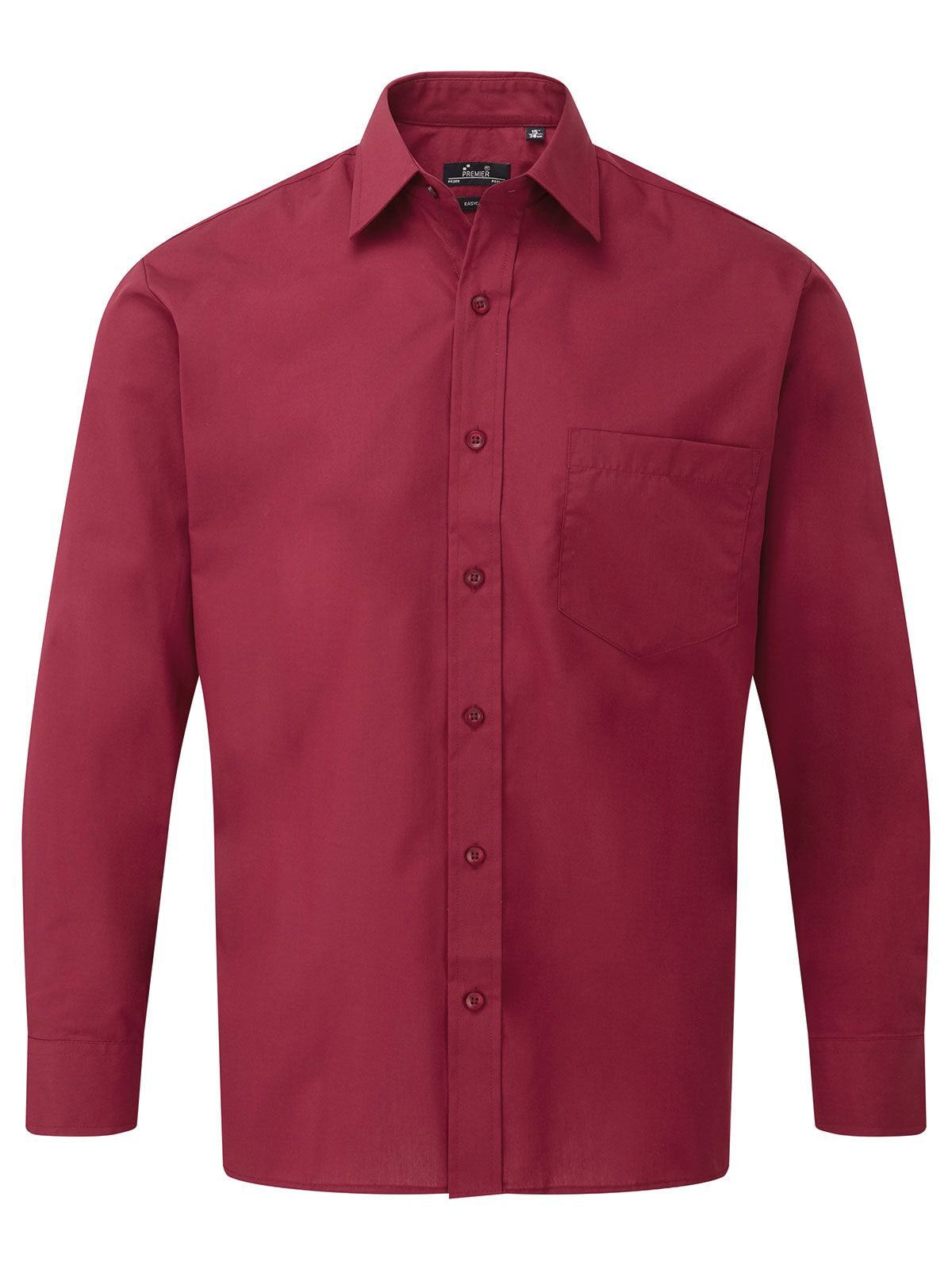 Herenoverhemd met lange mouwen van poplin - BURG - Bordeauxrood
