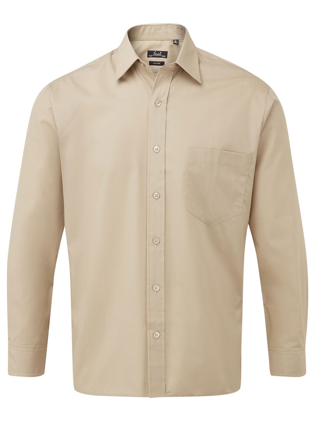 Herenoverhemd met lange mouwen van poplin - KHAK - Khaki