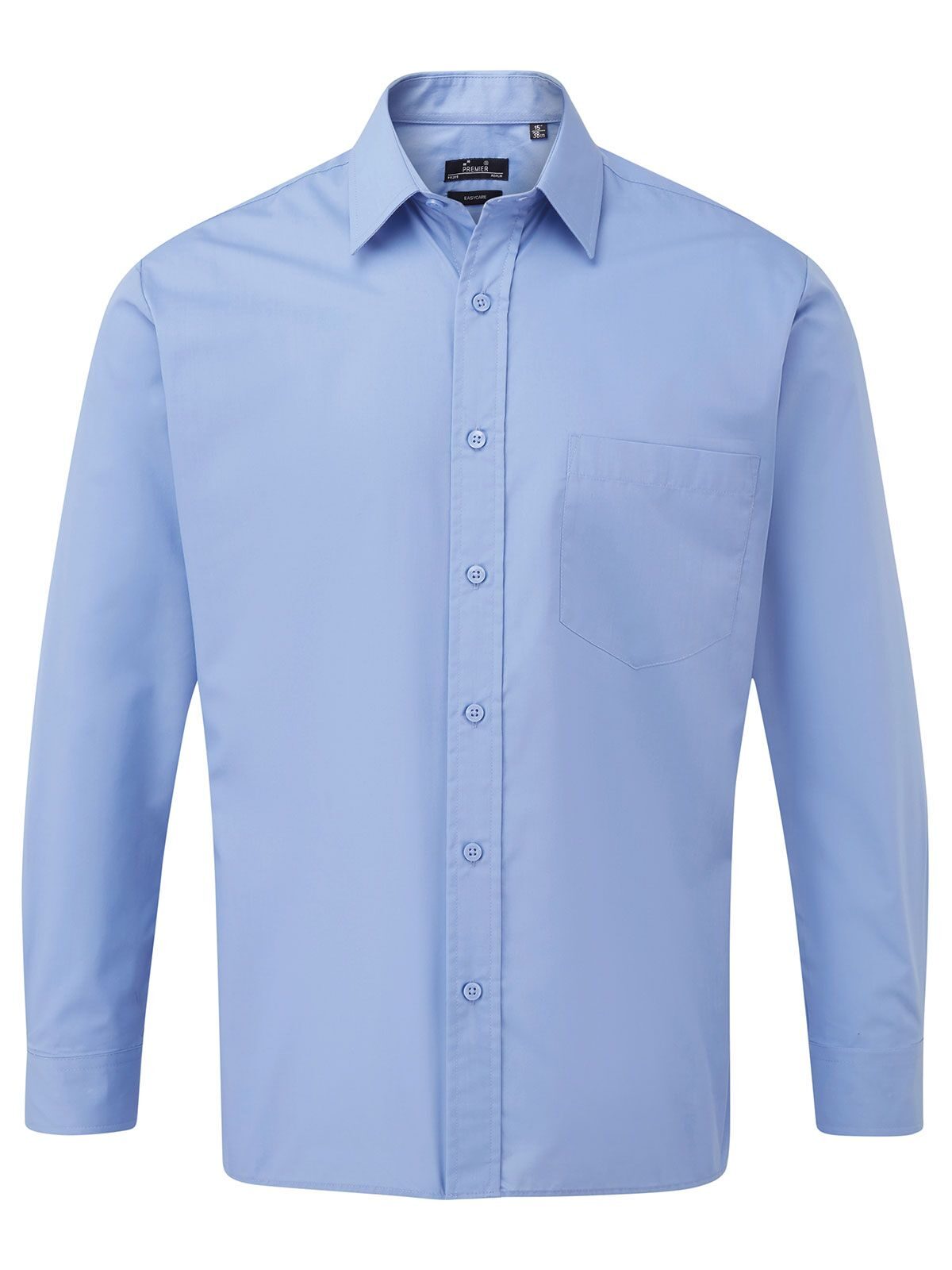 Herenoverhemd met lange mouwen van poplin - MBLU - Middenblauw