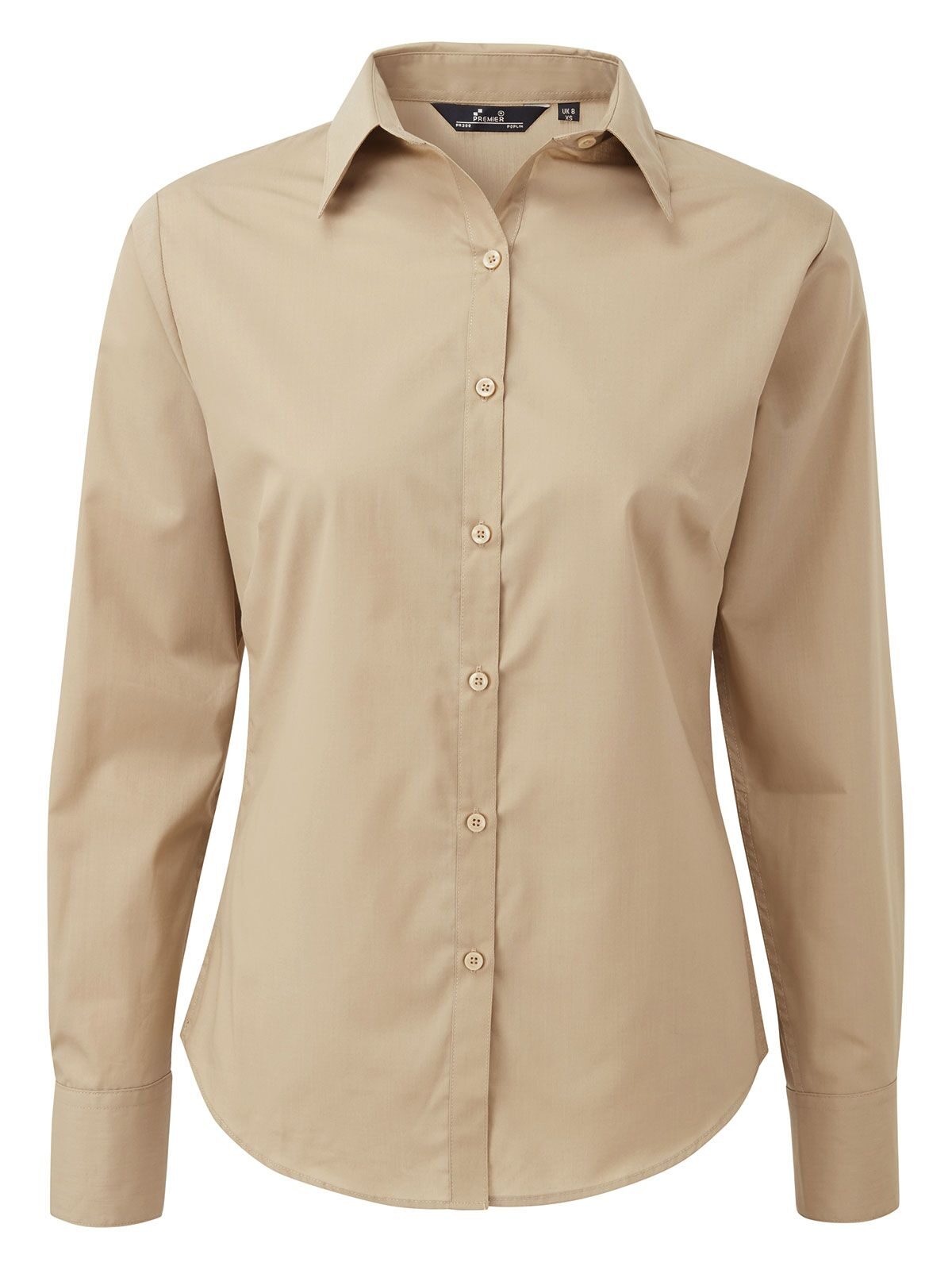 Damesblouse met lange mouwen van poplin - KHAK - Khaki
