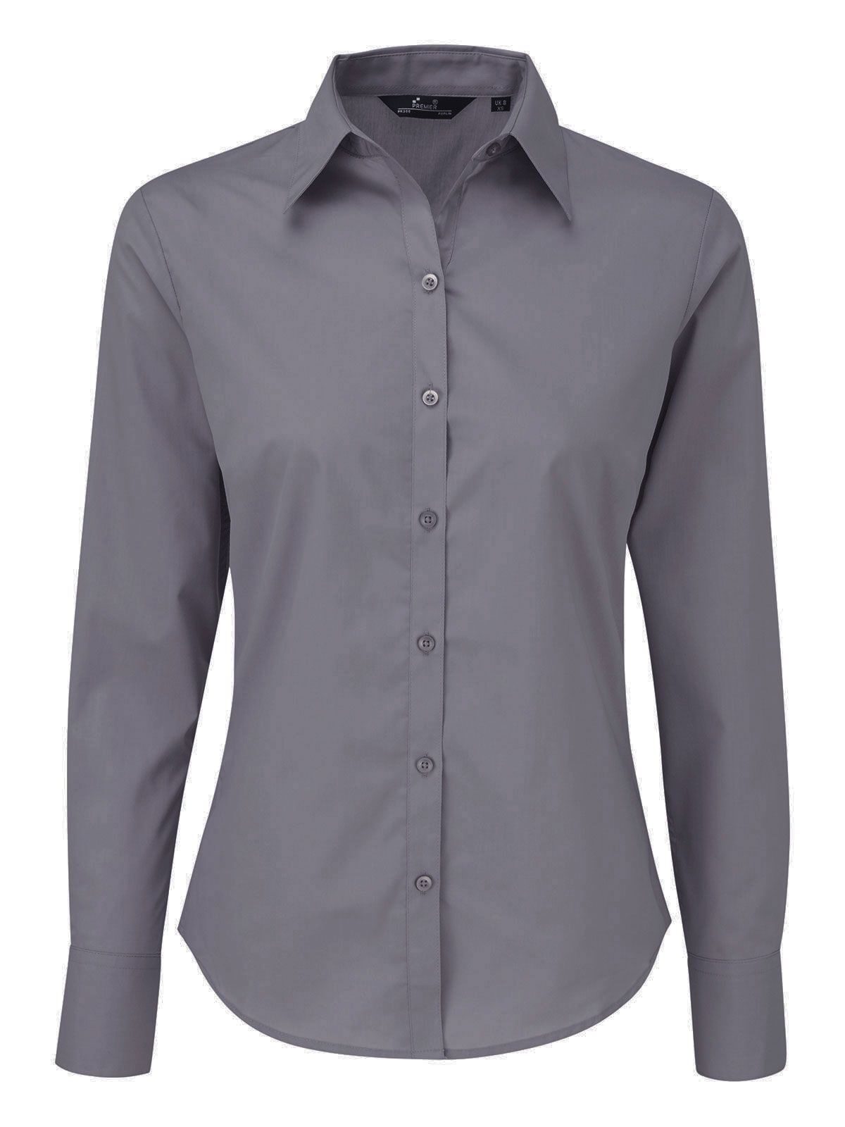 Damesblouse met lange mouwen van poplin - STEE - Staal