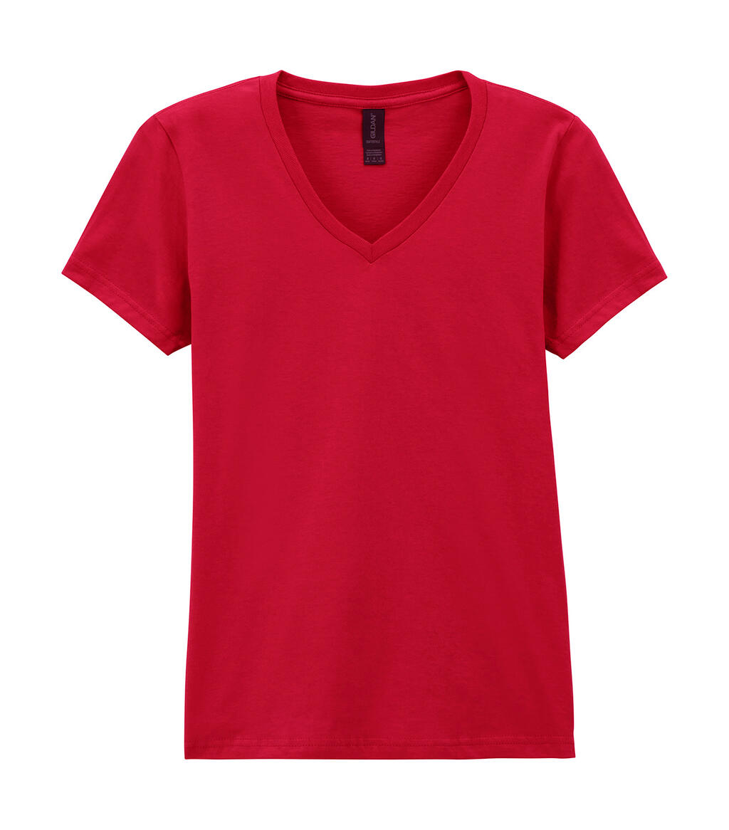 Softstyle® Dames T-shirt met V-hals - 194 - Kersenrood
